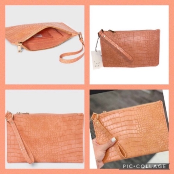 A New Day Faux Leather Alligator Skin Pouch Wristlet Light Orange Clutch NEW - Picture 8 of 9